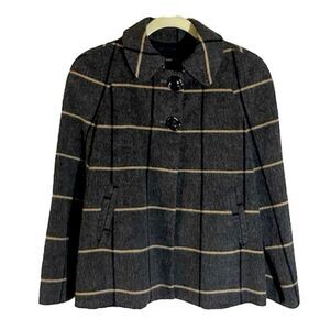 ZARA LINED CAPE JACKET PETER PAN COLLAR WOOL BLEND GRY BLACK TAN WOMENS MEDIUM